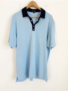 Bad Birdie Men's Golf Polo Short Sleeve Light Blue Navy Large